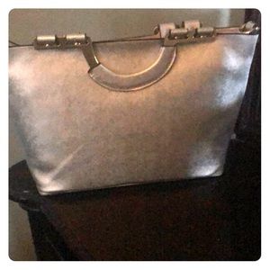 Silver bag with shoulder strap